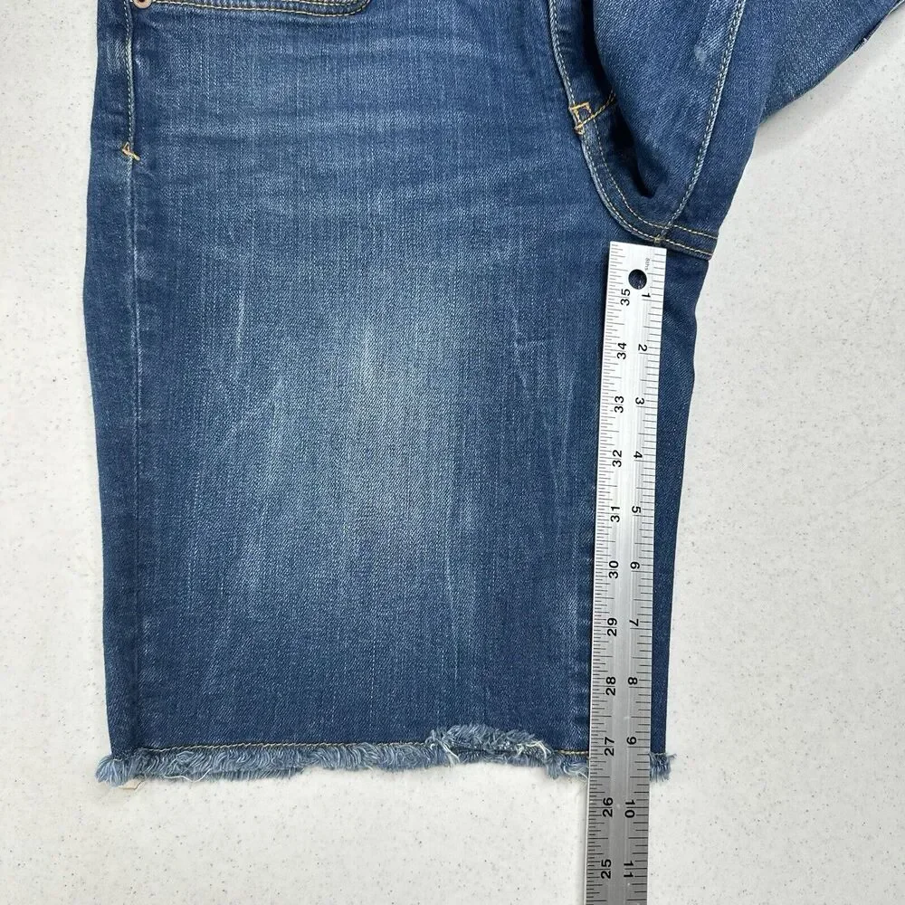 PILCRO Shorts Womens 28 Slim Bermuda Midrise Blue Jean Denim Fray Anthropologie